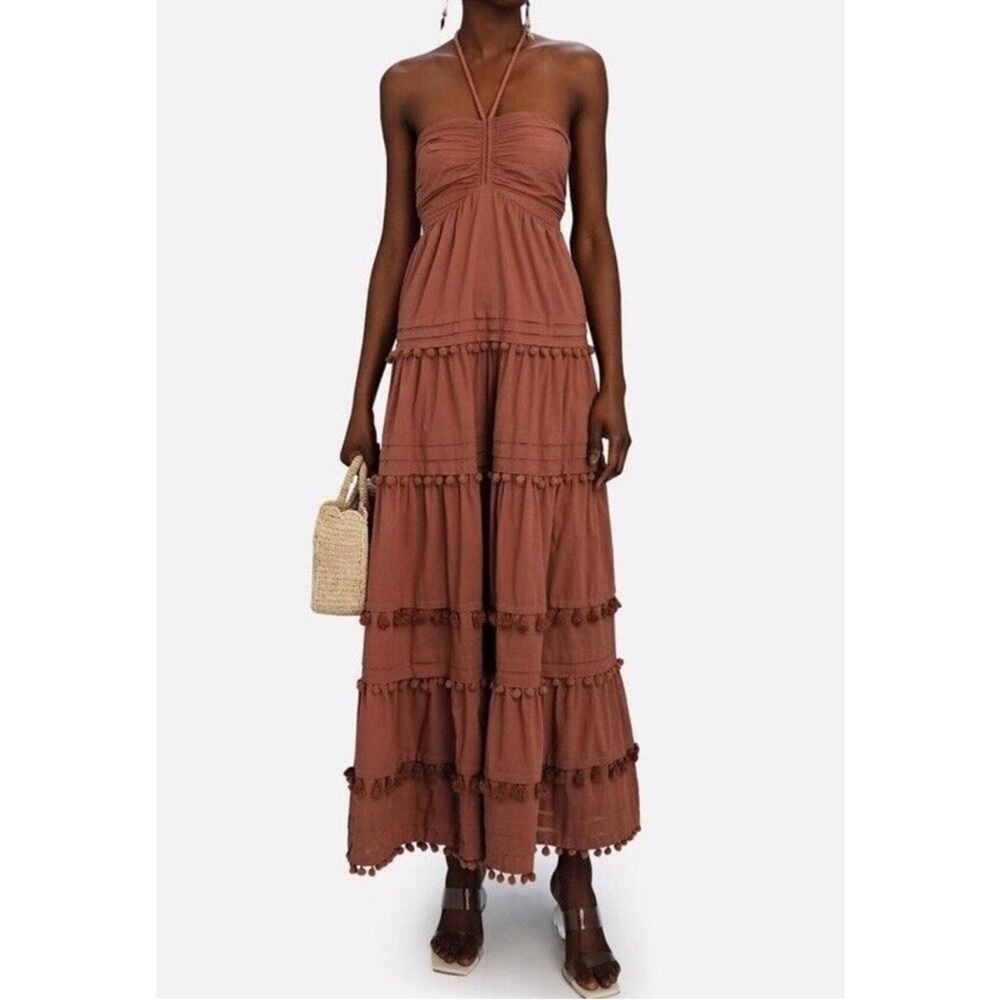 Intermix Elegant Brown Halter Tiered Maxi Dress - S
